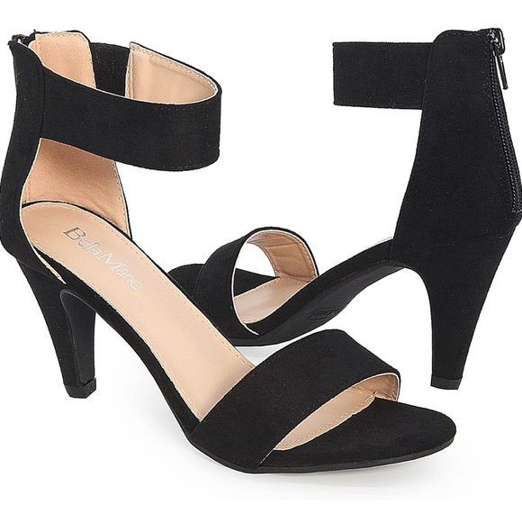 Bella Marie Shoes - BELLA MARIE Elysa Open Toe Ankle Strappy Heels Black Suede Size 8.5